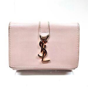 Auth Saint Laurent Pale Pink Gold YSL Monogram Mini Cassandra Trifold Wallet